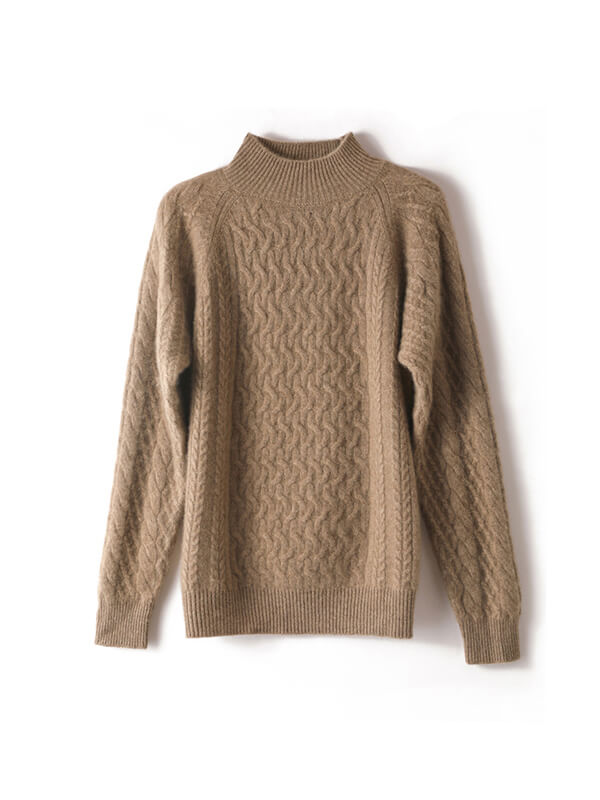 Cable-Knit Long Sleeve Cashmere Mock Neck Sweater