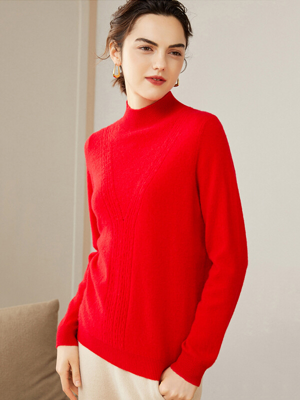 Women's Half Turtleneck 100% Cashmere Crochet-knit Sweater