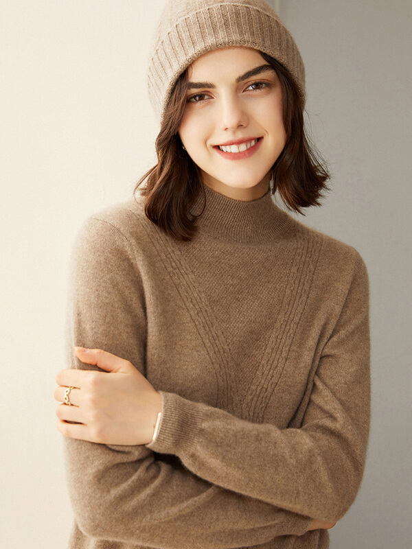Women's Half Turtleneck 100% Cashmere Crochet-knit Sweater