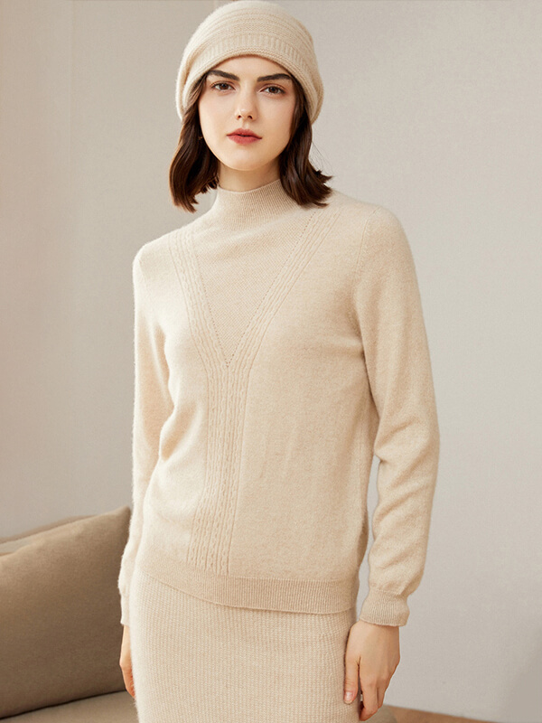 Women's Half Turtleneck 100% Cashmere Crochet-knit Sweater