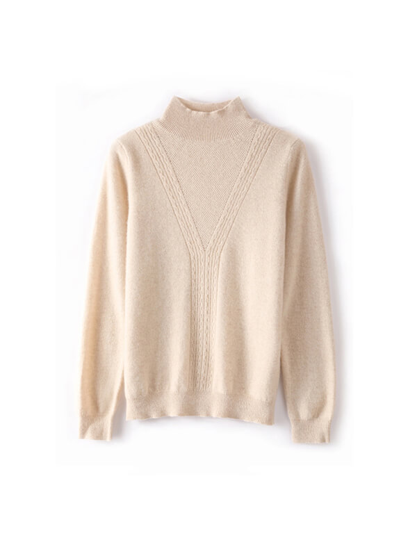Women's Half Turtleneck 100% Cashmere Crochet-knit Sweater