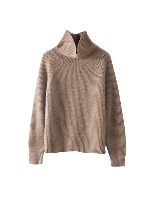 Women's Ribbed 100% Cashmere Turtleneck Sweater