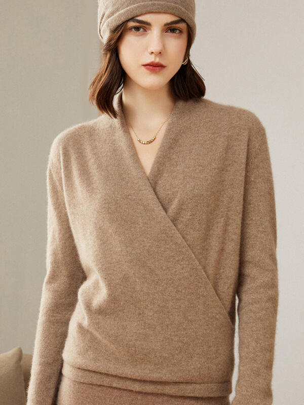 Women\'s Superfine 100% Cashmere Faux-Wrap Sweater