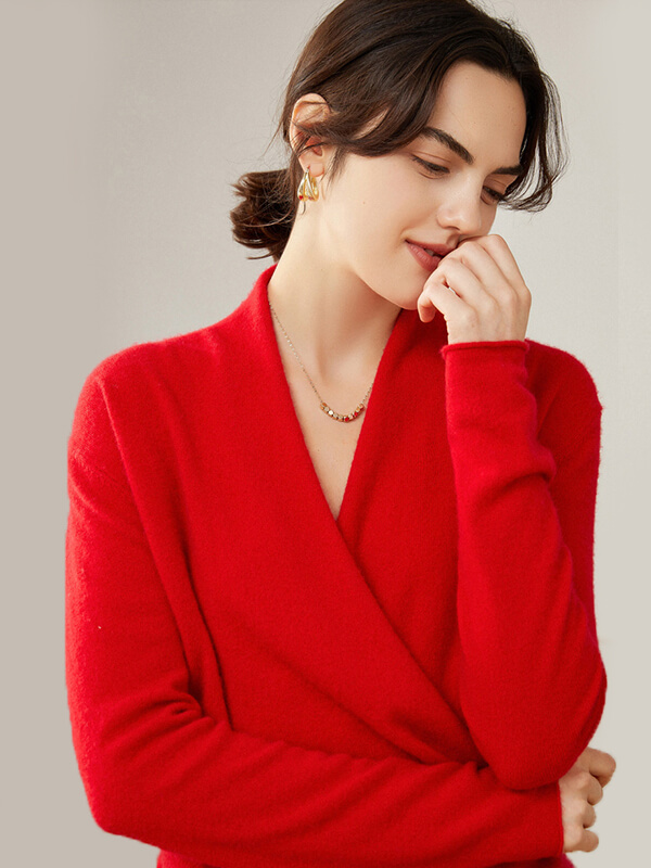 Women's Superfine 100% Cashmere Faux-Wrap Sweater