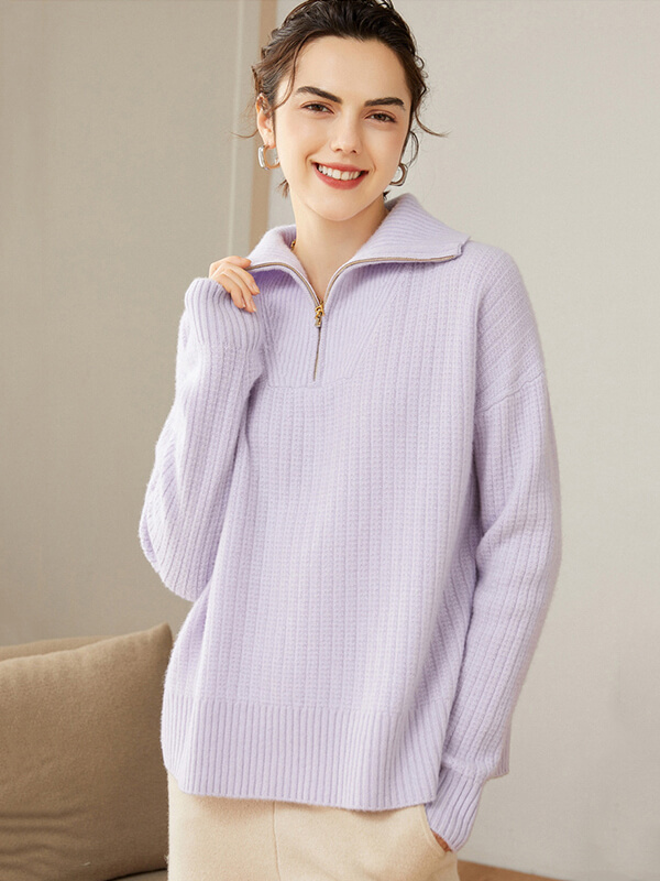 Women's Ribbed 100% Cashmere Polo Sweater