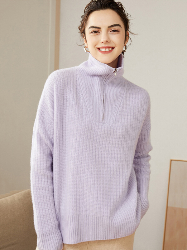 Women's Ribbed 100% Cashmere Polo Sweater