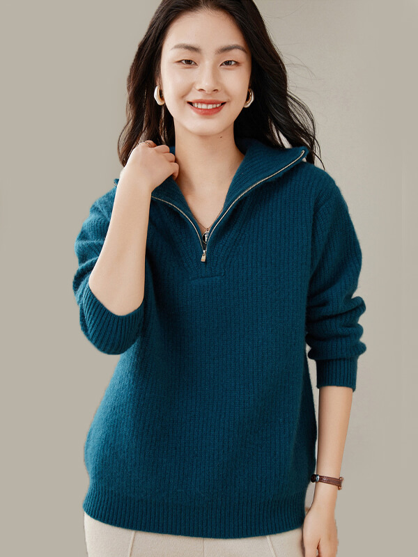Women's Ribbed 100% Cashmere Polo Sweater