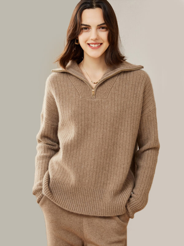 Women's Ribbed 100% Cashmere Polo Sweater