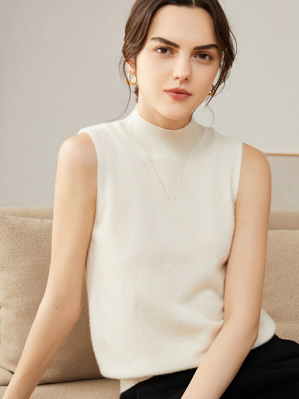 Sleeveless Mock Neck Cashmere Sweater Vest