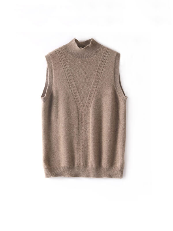 Sleeveless Mock Neck Cashmere Crochet-knit Sweater