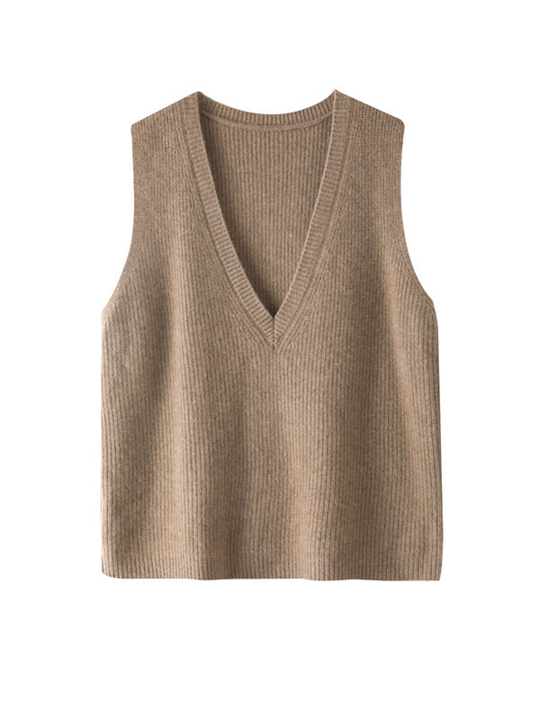 Ribbed V-neck Cashmere Vest