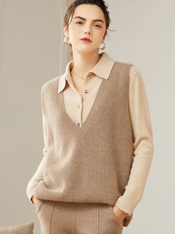 Ribbed V-neck Cashmere Vest