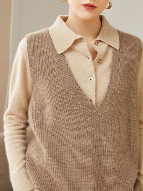 Ribbed V-neck Cashmere Vest