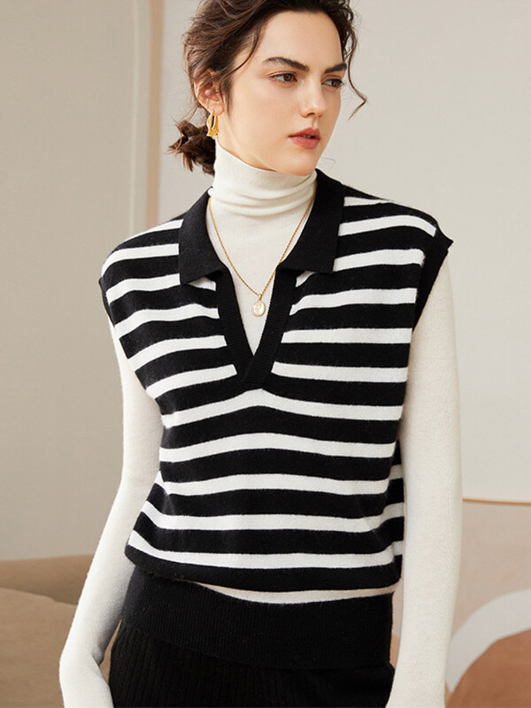 Fashion Striped Cashmere Polo Vest