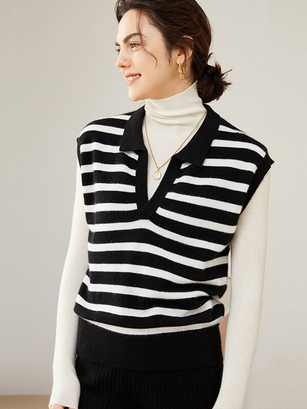 Fashion Striped Cashmere Polo Vest