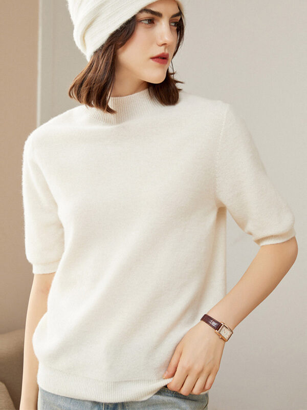 Short Sleeve Mock Neck Cashmere Sweater