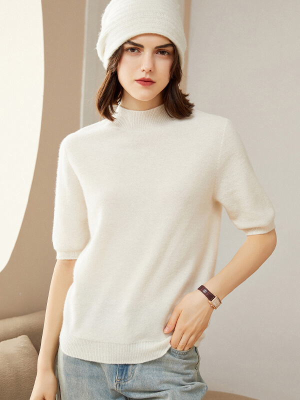 Short Sleeve Mock Neck Cashmere Sweater