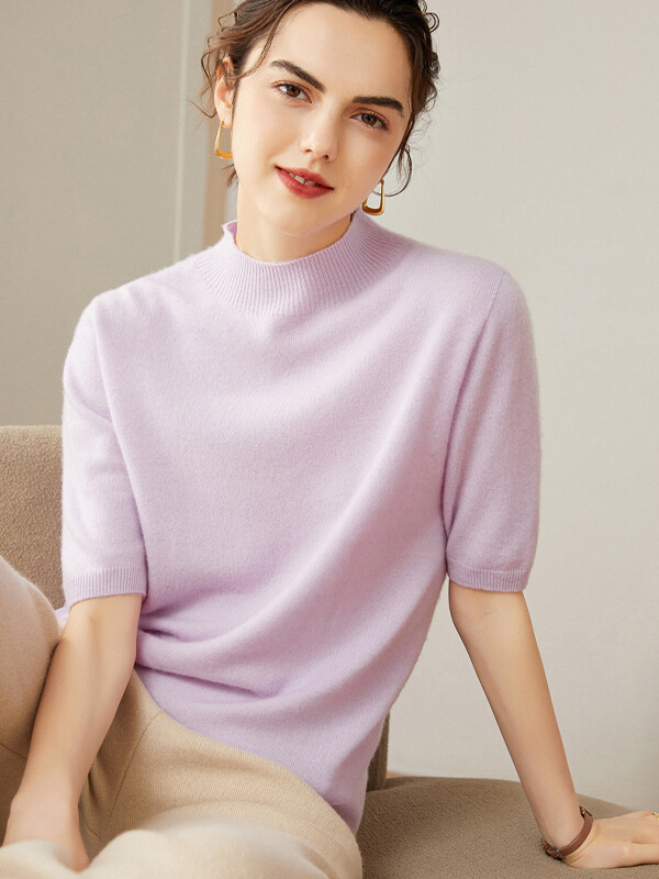 Short Sleeve Mock Neck Cashmere Sweater