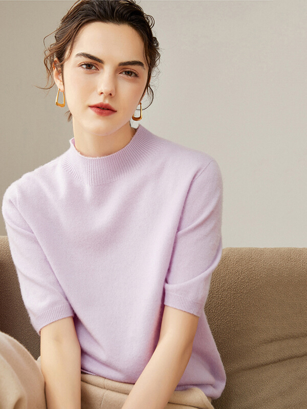 Short Sleeve Mock Neck Cashmere Sweater