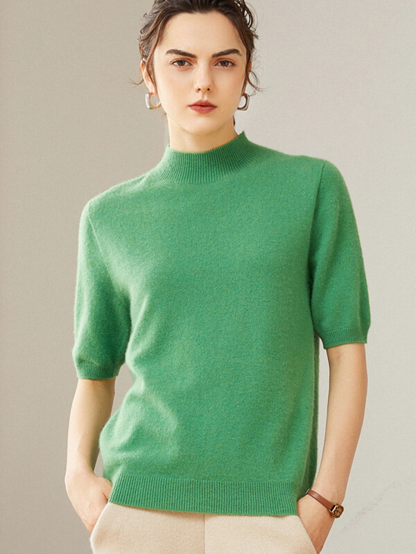 Short Sleeve Mock Neck Cashmere Sweater