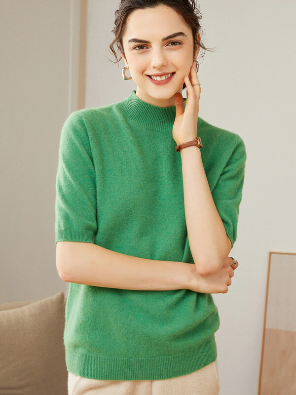 Short Sleeve Mock Neck Cashmere Sweater