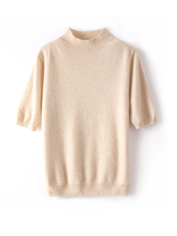 Short Sleeve Mock Neck Cashmere Sweater