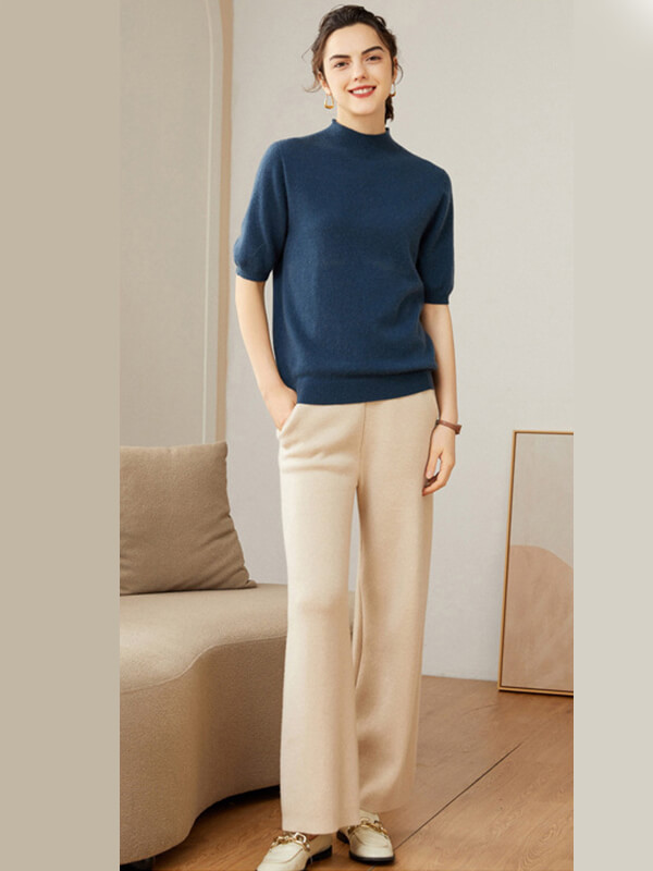 Short Sleeve Mock Neck Cashmere Sweater