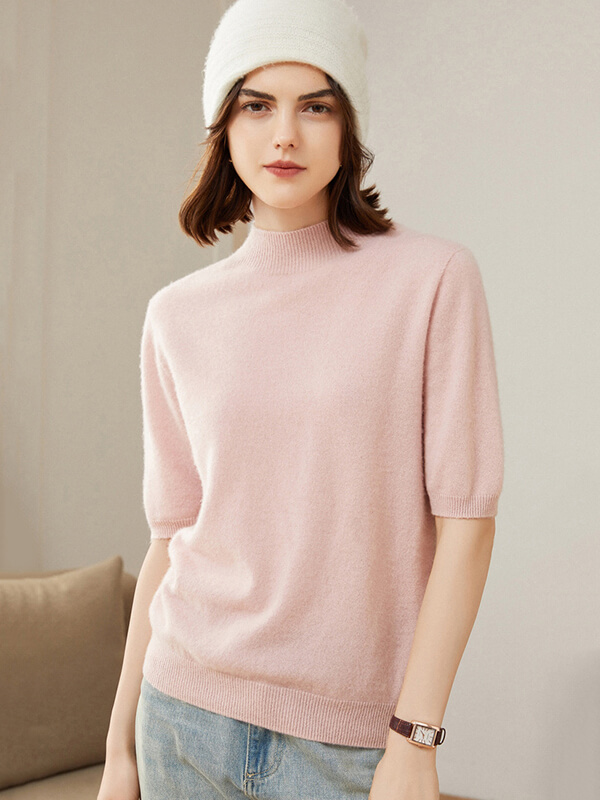 Short Sleeve Mock Neck Cashmere Sweater