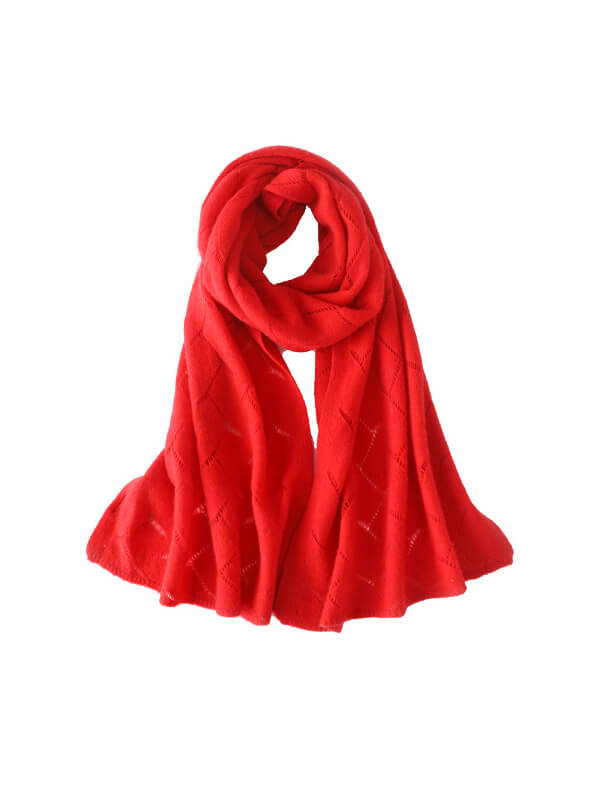 100% Cashmere Solid Color Pointelle Knit Scarf