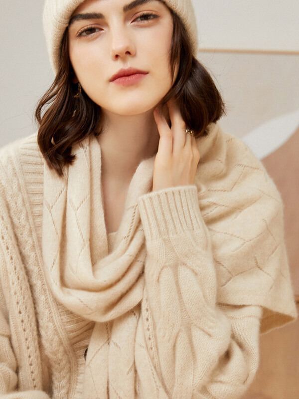 100% Cashmere Solid Color Pointelle Knit Scarf