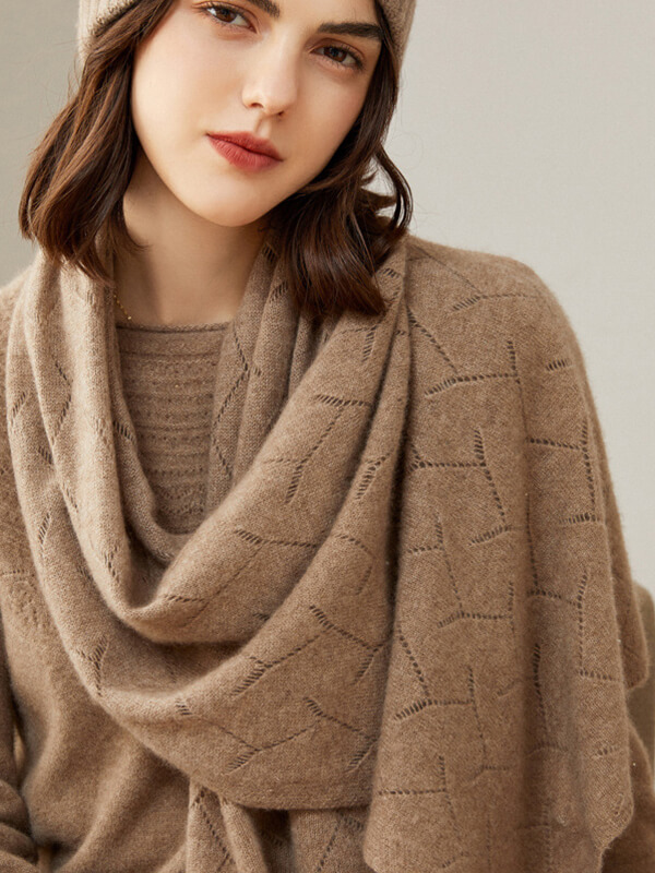100% Cashmere Solid Color Pointelle Knit Scarf