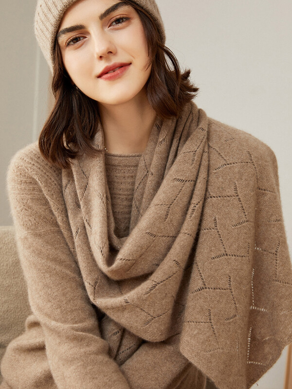 100% Cashmere Solid Color Pointelle Knit Scarf