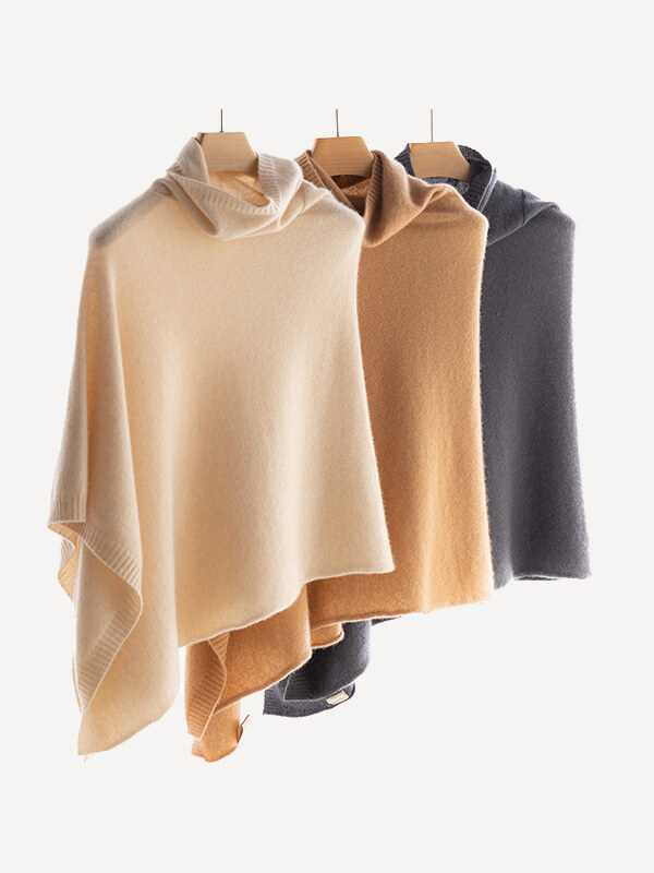 Women's 100% Cashmere Draped Turtleneck Shawl Sweater