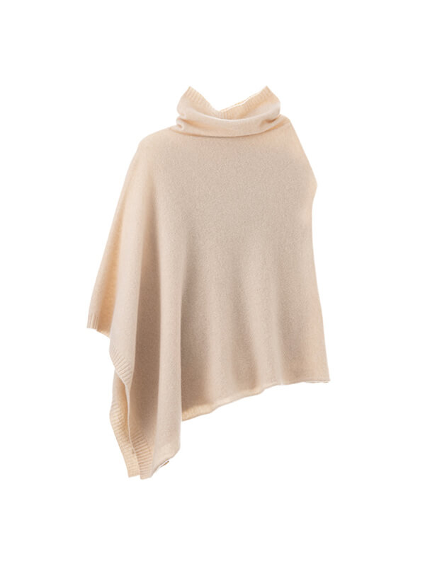 Women's 100% Cashmere Draped Turtleneck Shawl Sweater