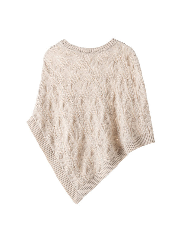 Women's Cable-Knit 100% Cashmere Crewneck Shawl Sweater