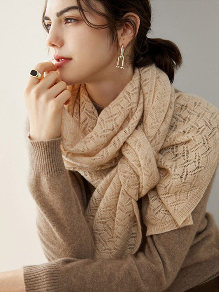 Hollow Knit Pure Cashmere Wrap Scarf