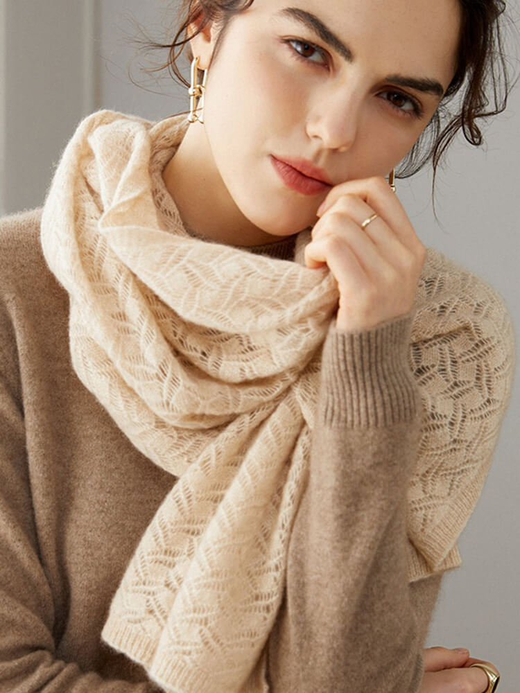 Hollow Knit Pure Cashmere Wrap Scarf