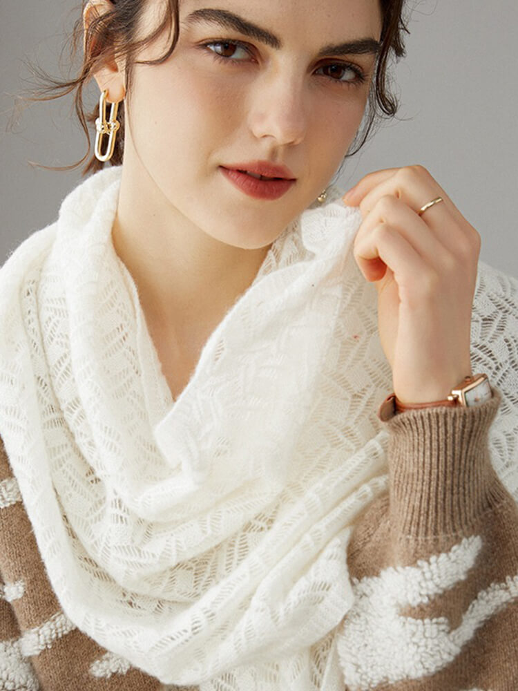 Hollow Knit Pure Cashmere Wrap Scarf