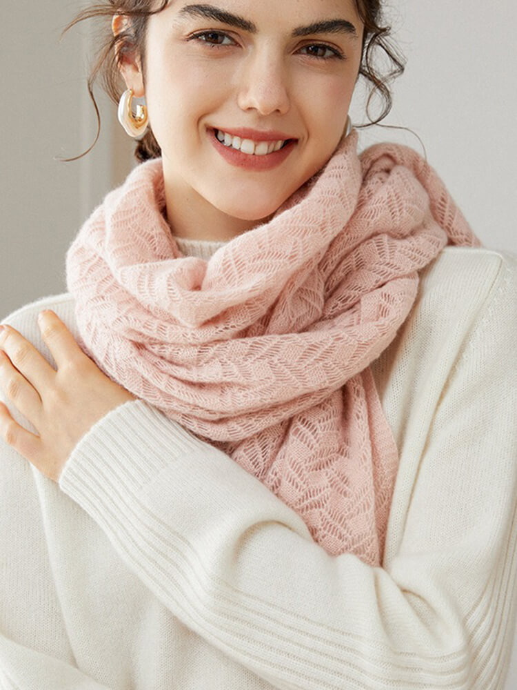 Hollow Knit Pure Cashmere Wrap Scarf