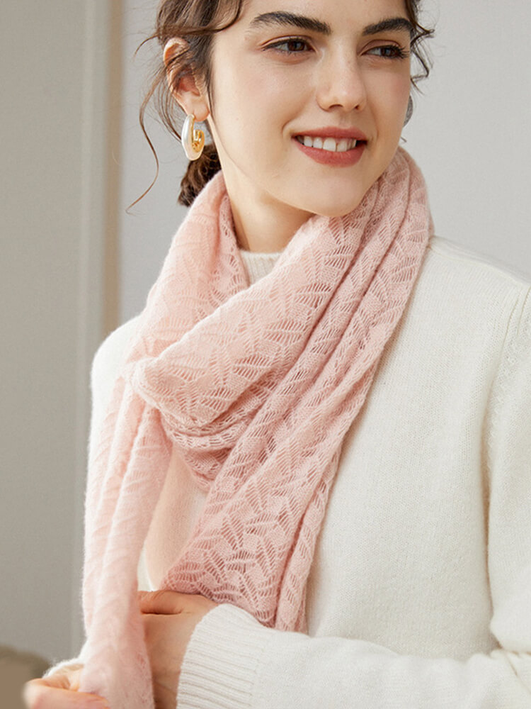 Hollow Knit Pure Cashmere Wrap Scarf