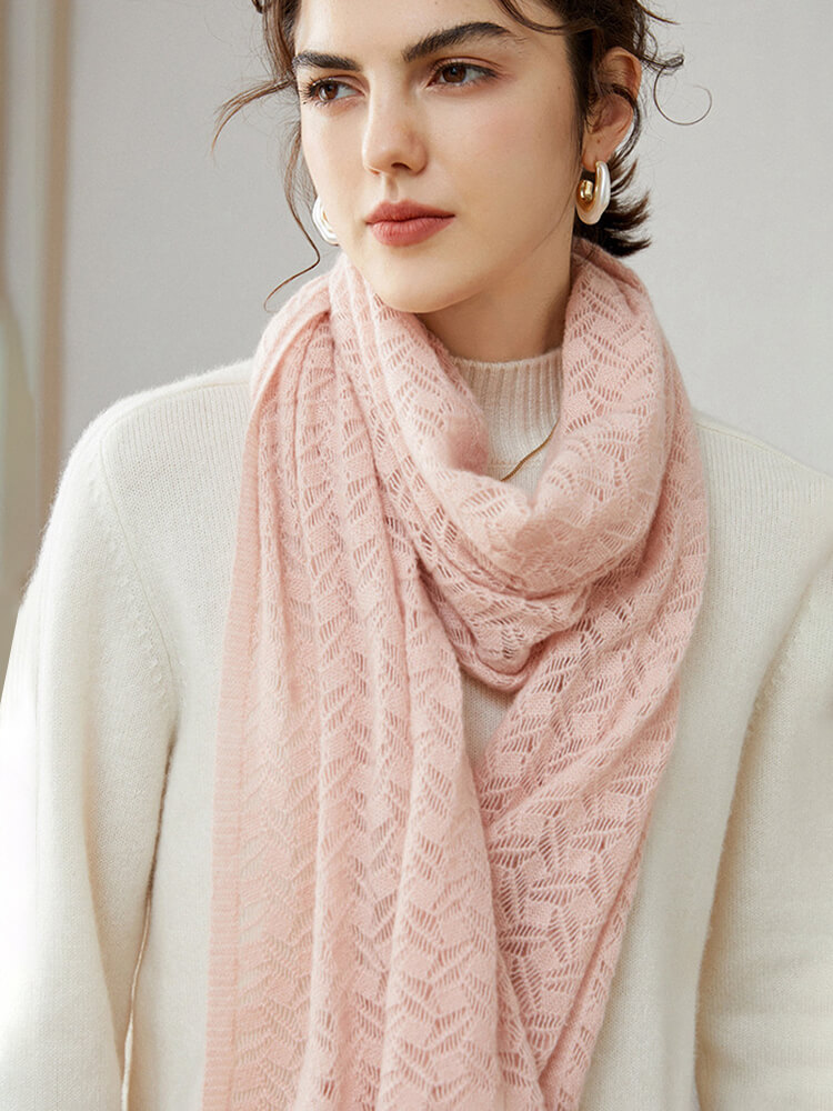 Hollow Knit Pure Cashmere Wrap Scarf