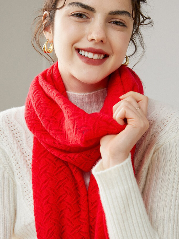 Hollow Knit Pure Cashmere Wrap Scarf